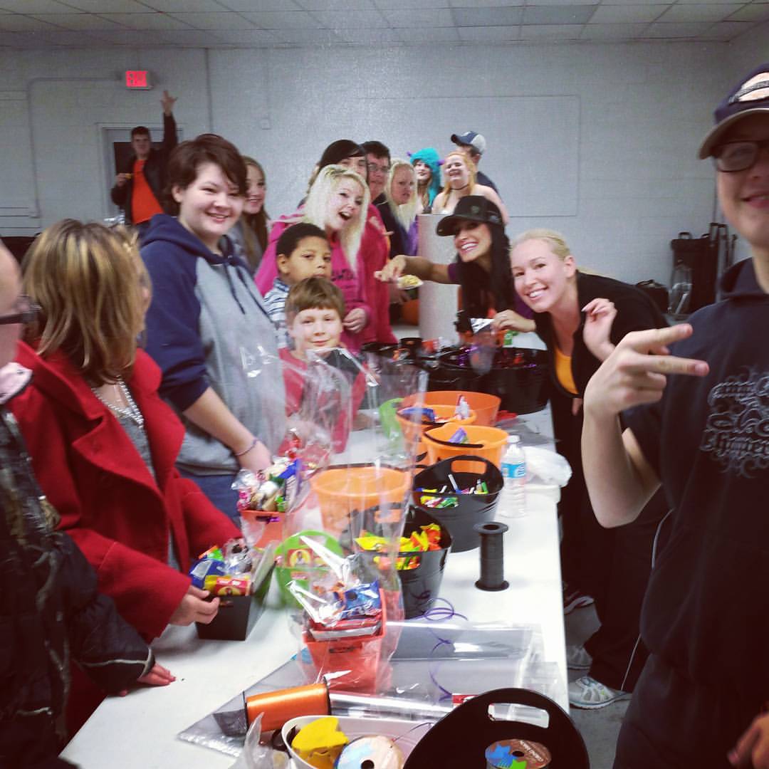 Priscilla Pruitt with Newcastle Wyoming youth group assembling goodie baskets for the community